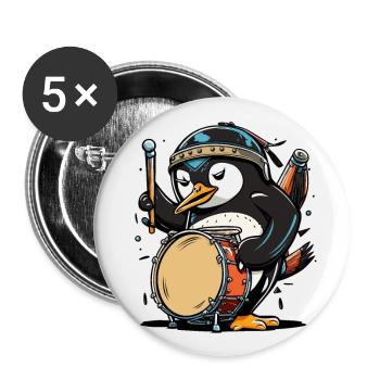 Drummer Penguin - Buttons small 1''/25 mm (5-pack) - white - Front