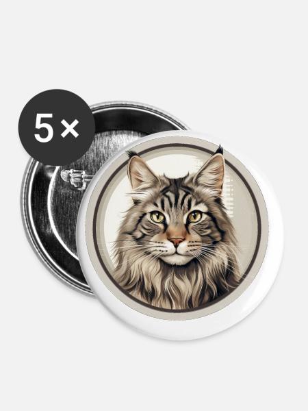 American Bobtail Katze - Buttons klein 25 mm (5er Pack) - Weiß
