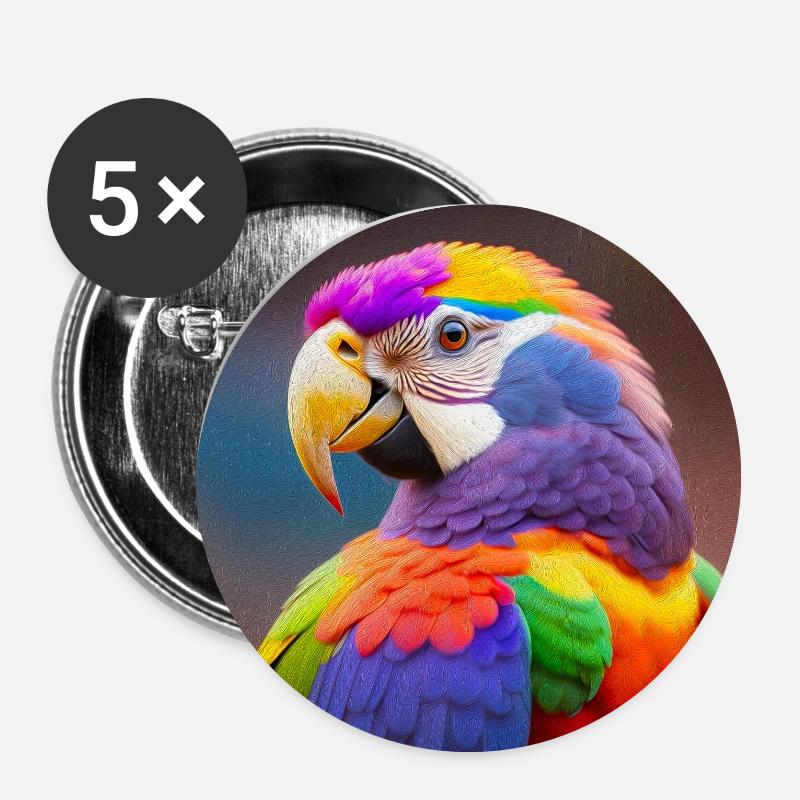 Perroquet - Lot de 5 petits badges (25 mm) - blanc