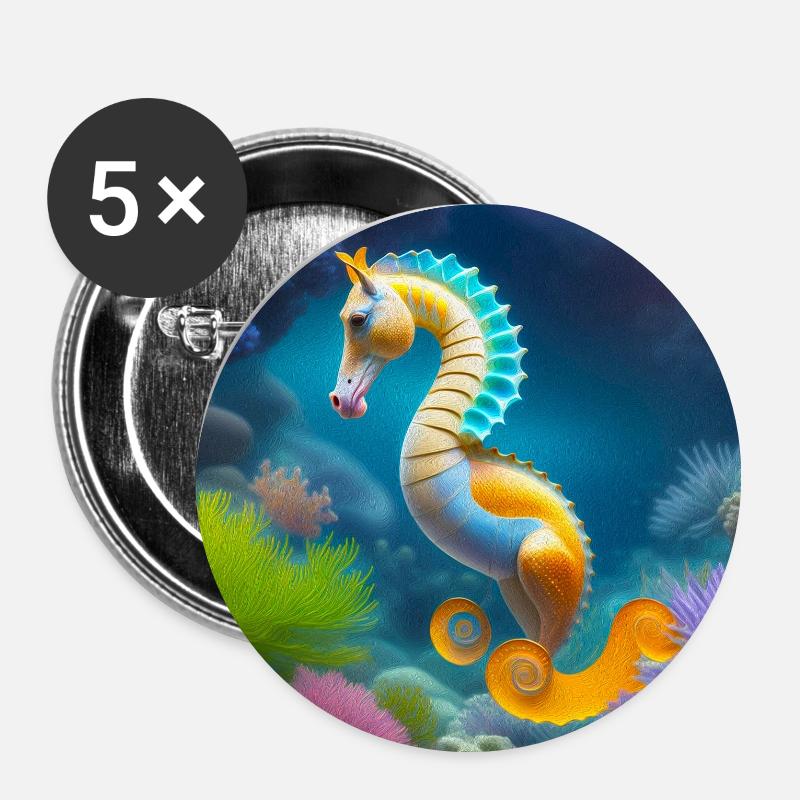 Hippocampe - Lot de 5 petits badges (25 mm) - blanc