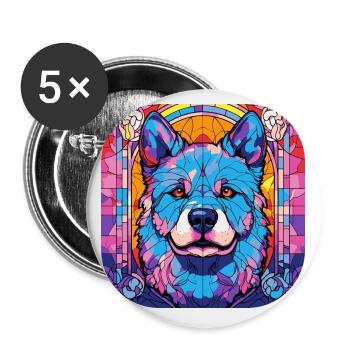 Colorful Akita Dog Breed Watercolor Glass Painting - Buttons small 1''/25 mm (5-pack) - white - Front