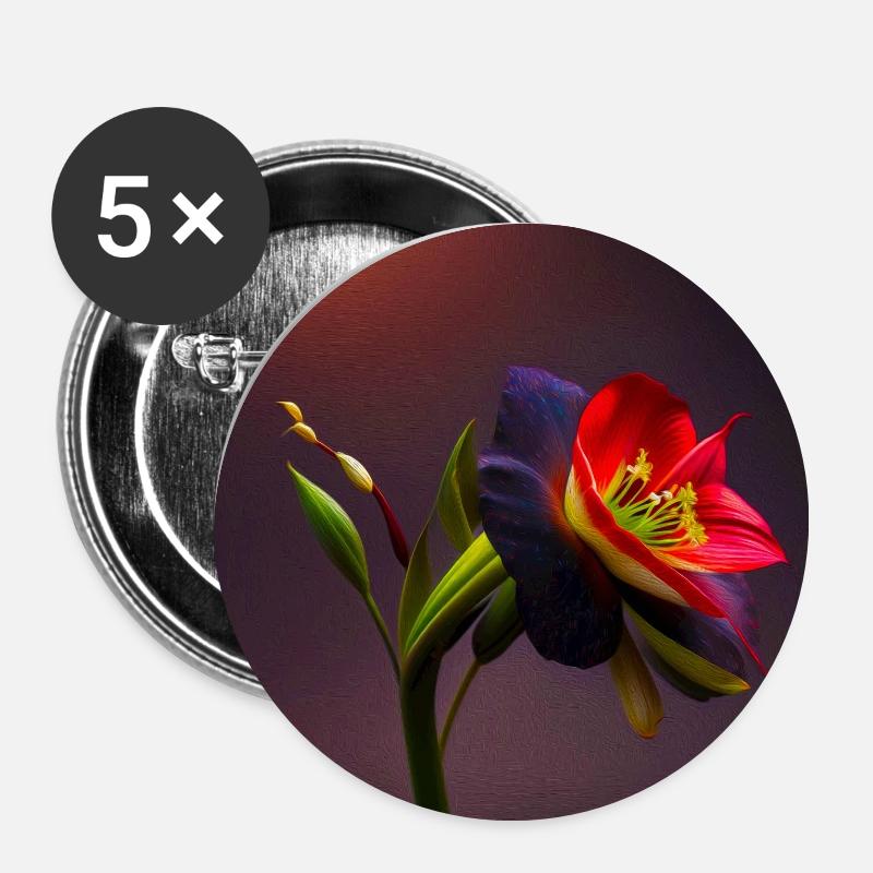 Black-Red Amaryllis - Buttons small 1''/25 mm (5-pack) - white