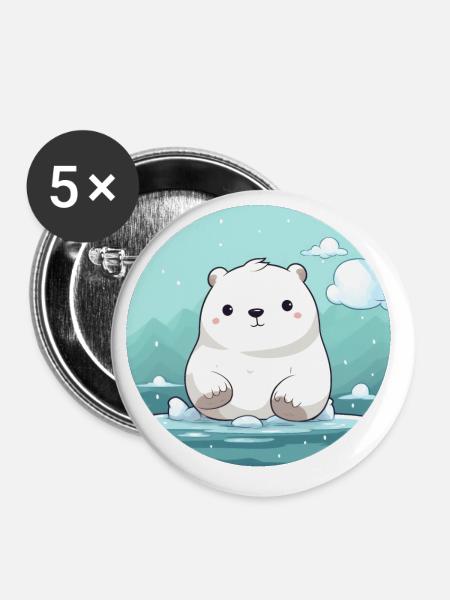 süßer kleiner Eisbär - Buttons klein 25 mm (5er Pack) - Weiß