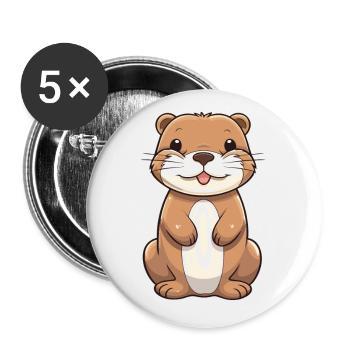 Otter Cartoon Kawaii Watercolor Illustration - Buttons small 1''/25 mm (5-pack) - white - Front