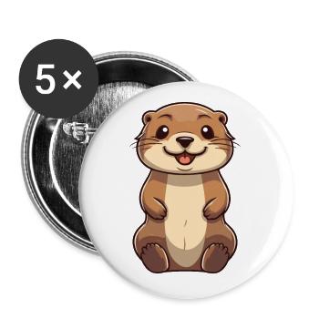 Otter Cartoon Kawaii Watercolor Illustration - Buttons small 1''/25 mm (5-pack) - white - Front