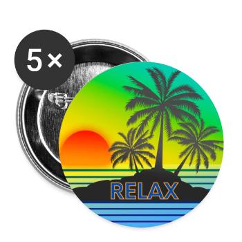 RELAX mit Sonnenuntergang und Palmen Urlaubsmotiv - Buttons klein 25 mm (5er Pack) - Weiß - Vorne