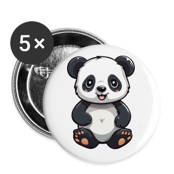 Panda Cartoon Kawaii Watercolor Illustration - Buttons small 1''/25 mm (5-pack) - white - Front