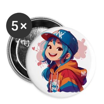 Asiatisches Mädchen im Kapuzenpullover - Buttons klein 25 mm (5er Pack) - Weiß - Vorne