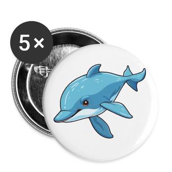 Mignon drôle dauphin dessin animé kawaii illustration - Lot de 5 petits badges (25 mm) - blanc - Devant
