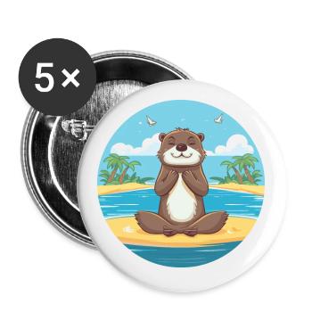 Otter Cartoon Yoga Beach Summer Illustration - Buttons small 1''/25 mm (5-pack) - white - Front