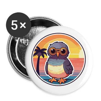 Oiseau Drôle de dessin animé Kawaii Beach Illustration - Lot de 5 petits badges (25 mm) - blanc - Devant