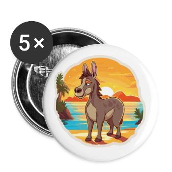 Donkey Funny Cartoon Kawaii Beach Illustration - Lot de 5 petits badges (25 mm) - blanc - Devant