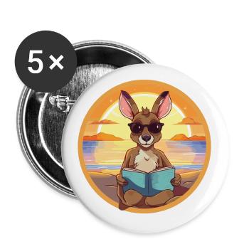 Kangourou Mignon Drôle Dessin Animé Kawaii Livre Plage - Lot de 5 petits badges (25 mm) - blanc - Devant