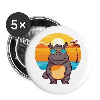 Rhino Funny Cartoon Kawaii Beach Illustration - Buttons small 1''/25 mm (5-pack) - white - Front