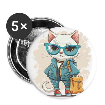 Mode féline - Lot de 5 petits badges (25 mm) - blanc - Devant
