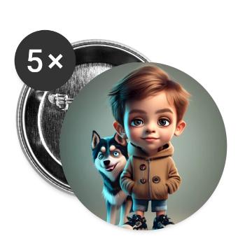 garçon avec chien - Lot de 5 petits badges (25 mm) - blanc - Devant