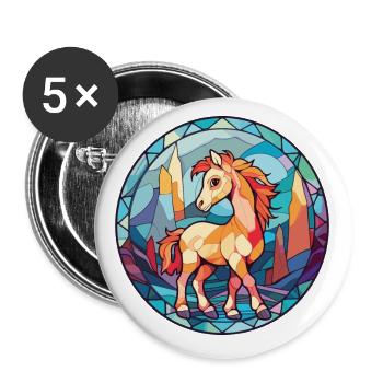Poney Bébé Cheval Aquarelle Colorée Animal Cartoon - Lot de 5 petits badges (25 mm) - blanc - Devant