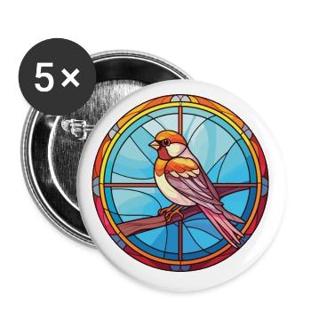 Sparrow Colorful Watercolor Animal Illustration - Buttons small 1''/25 mm (5-pack) - white - Front