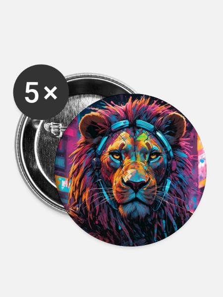 Löwe Cyberpunk - Buttons klein 25 mm (5er Pack) - Weiß