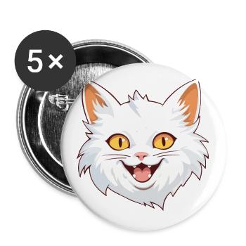 Illustration à l’aquarelle de dessin animé de chat angora turc - Lot de 5 petits badges (25 mm) - blanc - Devant