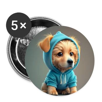 Hund mit blauer Kapuze - Buttons klein 25 mm (5er Pack) - Weiß - Vorne