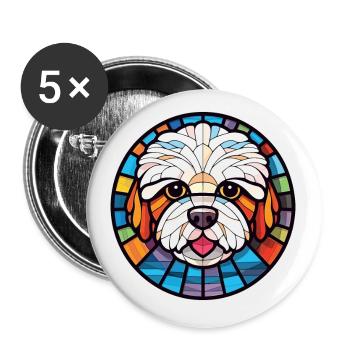 Bichon frisé chien race aquarelle Illustration - Lot de 5 petits badges (25 mm) - blanc - Devant