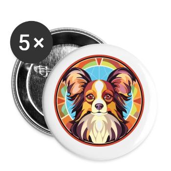 Papillon Hunderasse Aquarell Glas Illustration - Buttons klein 25 mm (5er Pack) - Weiß - Vorne