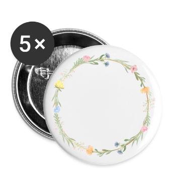 Pastel, Floral Wreath Personalizable - Buttons small 1''/25 mm (5-pack) - white - Front