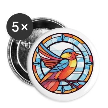Bird Colorful Watercolor Animal Pet Illustration - Buttons small 1''/25 mm (5-pack) - white - Front