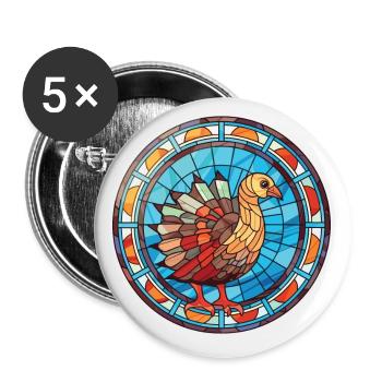 Dinde, animal domestique, coloré, aquarelle, animal, illustration - Lot de 5 petits badges (25 mm) - blanc - Devant