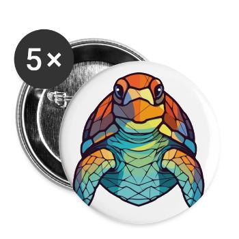 Schildkröte buntes Aquarell Tier Haustier Illustration - Buttons klein 25 mm (5er Pack) - Weiß - Vorne
