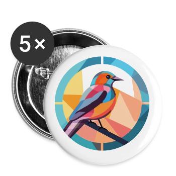 Bird Colorful Watercolor Animal Pet Illustration - Buttons small 1''/25 mm (5-pack) - white - Front