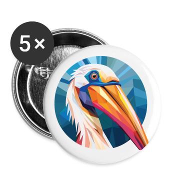 Pelican Bird Colorful Watercolor Animal Cartoon - Buttons small 1''/25 mm (5-pack) - white - Front
