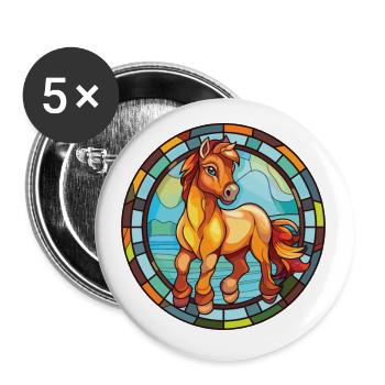 Poney Bébé Cheval Aquarelle Colorée Animal Cartoon - Lot de 5 petits badges (25 mm) - blanc - Devant