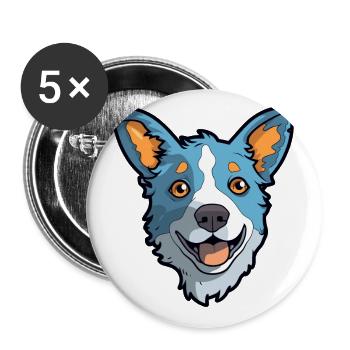 Blue Heeler Dog Breed Cartoon Kawaii Illustration - Buttons small 1''/25 mm (5-pack) - white - Front