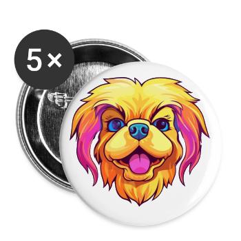 Pekinesische Hunderasse Cartoon Kawaii Illustration - Buttons klein 25 mm (5er Pack) - Weiß - Vorne