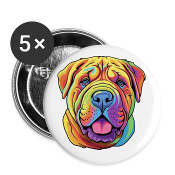 Shar Pei Hunderasse Cartoon Kawaii Illustration - Buttons klein 25 mm (5er Pack) - Weiß - Vorne