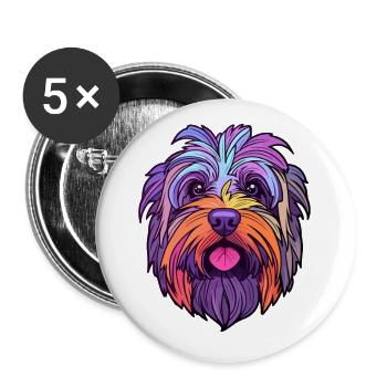 Skye Terrier chien race dessin animé Kawaii Illustration - Lot de 5 petits badges (25 mm) - blanc - Devant