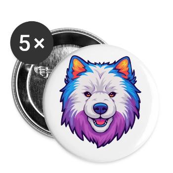 Samoyed Dog Breed Cartoon Kawaii Illustration - Buttons small 1''/25 mm (5-pack) - white - Front