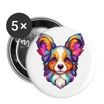 Papillon Hunderasse Cartoon Kawaii Illustration - Buttons klein 25 mm (5er Pack) - Weiß - Vorne