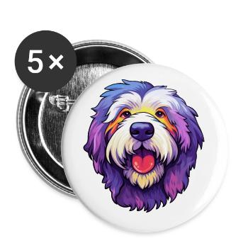 Polish Sheepdog Dog Breed Cartoon Kawaii Ill - Buttons small 1''/25 mm (5-pack) - white - Front