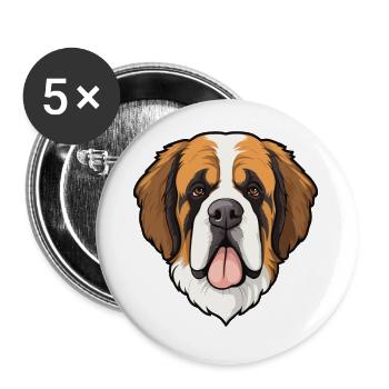 St Bernard Dog Breed Cartoon Kawaii Illustration - Buttons small 1''/25 mm (5-pack) - white - Front