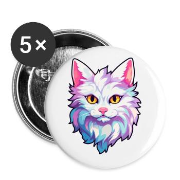 Turc Angora Chat Race Aquarelle Dessin Animé Kawaii - Lot de 5 petits badges (25 mm) - blanc - Devant