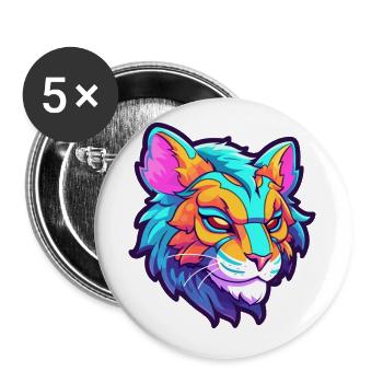 Liger Hybrid Löwe Tiger Katze Bunte Karikatur Kawai - Buttons klein 25 mm (5er Pack) - Weiß - Vorne