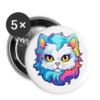 American Curl Cat Breed Watercolor Cartoon Kawaii - Buttons small 1''/25 mm (5-pack) - white - Front