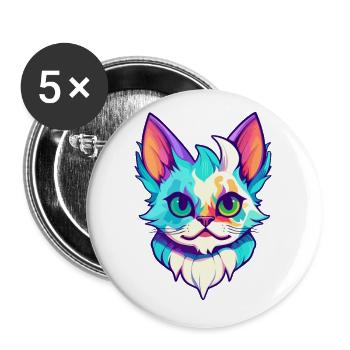 Australian Spotted Mist Cat Colorful Cartoon Kawai - Buttons small 1''/25 mm (5-pack) - white - Front