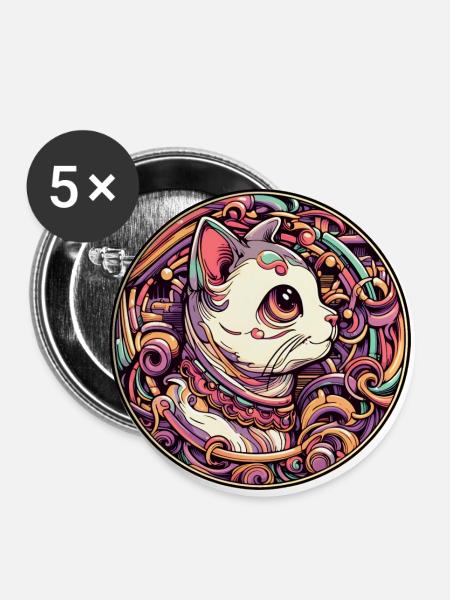 Niedliche Katze - Buttons klein 25 mm (5er Pack) - Weiß