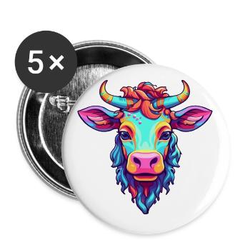 Vache Aquarelle Colorée Dessin Animé Kawaii Animal - Lot de 5 petits badges (25 mm) - blanc - Devant