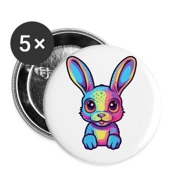 Kaninchen buntes Aquarell Cartoon Kawaii Tier - Buttons klein 25 mm (5er Pack) - Weiß - Vorne