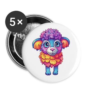 Schaf Buntes Aquarell Cartoon Kawaii Tier - Buttons klein 25 mm (5er Pack) - Weiß - Vorne